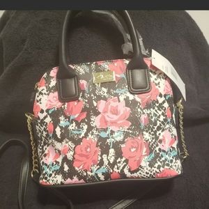 LUV BETSEY JOHNSON Rose Snake Print Crossbody Satchel Red Floral Darcie LBDARCIE